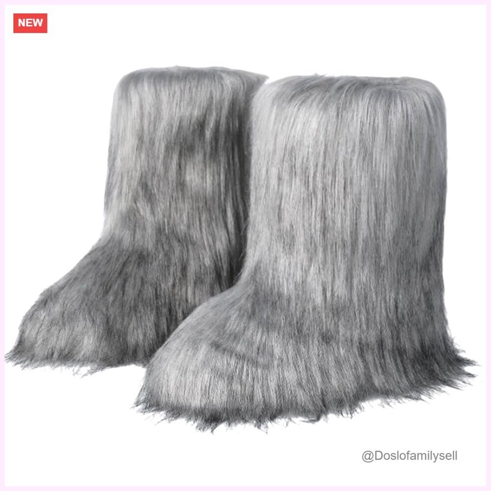 Size 9 Mid-Calf Faux Fur Snow Boots, Winter Warm Y2K Fashion Shoes